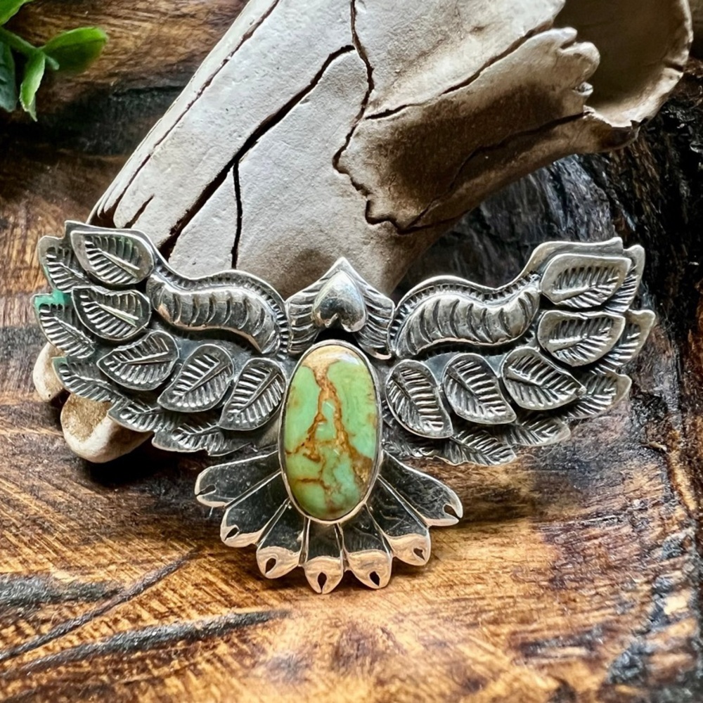 925 Sterling Silver Kingman Turquoise Eagle Ring Size 8 Statement Southwest